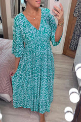 🔥🔥Casual Print V-Neck Waist Wrap Long Dress