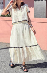 Casual Shirt Collar Lace Long Skirt Suit