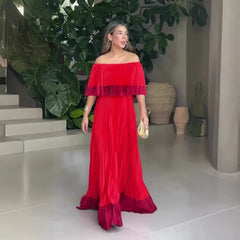 Contrast Color Off-Shoulder High Waist Slim Dress