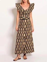 Lotus Leaf Collar Hollow Print Suit