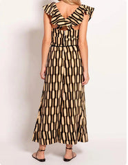 Lotus Leaf Collar Hollow Print Suit