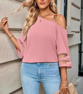 Metal Buttoned One Shoulder Top