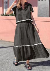 Casual Shirt Collar Lace Long Skirt Suit