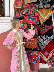 Cotton Linen Floral Print Tie Dress