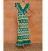 V-neck Colorblock Ruffle Dress