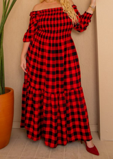 One Shoulder Plaid Plus Size Dress