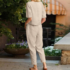 Retro Monochrome Linen Two-Piece Set