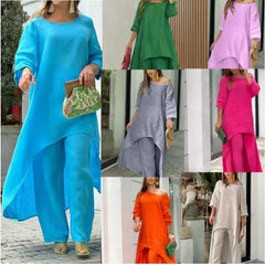 Solid color irregular cotton and linen suit