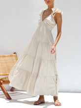 V-neck ruffled suspender holiday maxi dress