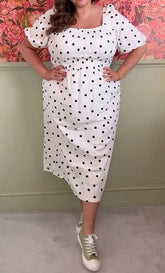 Square Neck Polka Dot Plus Size Dress