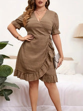 Solid Color Ruffled Irregular Plus Size Dress