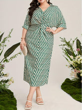 Plus Size V-Neck Water Ripple Dress