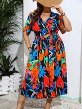Plus Size V-neck Floral Resort Beach Dress
