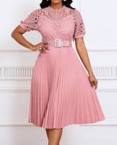 Plus Size Lace Paneled Pleated Dress