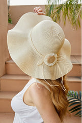Neutral Wavy Wide Brim Straw Hat