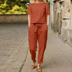 Retro Monochrome Linen Two-Piece Set