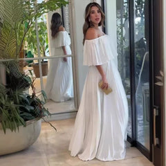 Contrast Color Off-Shoulder High Waist Slim Dress