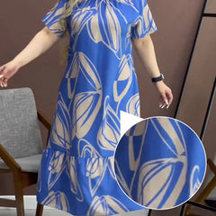 Floral Pattern Round Neck Short Sleeve Dress