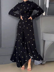 🌸Up to 50% off🔥 High Neck Printed Slim Fit Dress