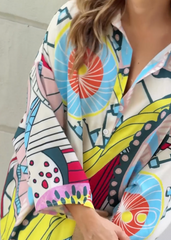Shirt Collar Batwing Sleeve Unique Print Dress