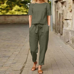Retro Monochrome Linen Two-Piece Set