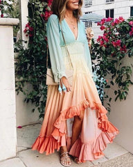 Rainbow Deep V Gradient Maxi Dresses