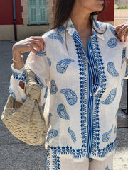 Linen Printed Macaron Long Sleeve Set