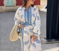 Linen Printed Macaron Long Sleeve Set