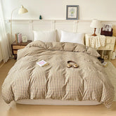 2025 New All-cotton Washed Cotton Single Quilt Set Printed Plaid Duvet Cover 150x200 220x240 Skin Friendly Bedding