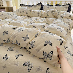 2025 new soft waxy waxy wash quilt cover Knitted double layer single bed sheet Little fresh polka dot bedding