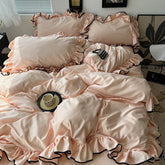 3/4Pcs Korean Princess Style Ruffles Bedding Set Skin-friendly Soft Silky Cool Feeling Duvet Cover Set Bed Sheet Pillowcases