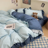 Ins Princess Bedding Set New Duvet Cover Fresh Blue Solid Color Floral Wrinkled Yann Bed Set Of Four Pieces Bed Sheets