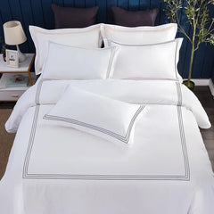 Luxury 100% Egypt Cotton 5 Stars Hotel Quilt Cover Pure Cotton Satin Strip Bed Line Duvet Cover Gray Blue Gold