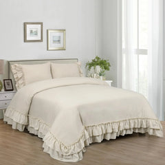 3 Piece Ruffled Duvet Cover Set Queen,Farmhouse Ruffle Comforter Set,Cozy Bedding Set - 1 Ruffle Comforter and 2 Pillowcases