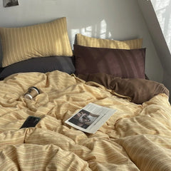 2025 new cotton-colored woven jacquard herringbone slanted bed sheet four-piece set - Maillard series washable fabric