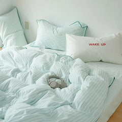 Mint Manbo Rolled Edge Washed Cotton Bed Four Piece Set, Duvet Cover, High-end Bed Sheet, Student Bed, Dormitory Three Piece Set
