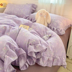 2025 Princess Style Bedding Sets Ruffle Lace Bow Quilt Cover Romantic Bedclothes Decor Woman Girls Bedroom Duvet Cover 4pcs