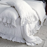 3PCS 100% Pure Linen Ruffle Duvet Cover Set Pillowcase And Duvet Cover Double Queen King Size Soft Bed Set Flax Bedding Kit