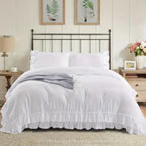 3 Piece Ruffled Duvet Cover Set Queen,Farmhouse Ruffle Comforter Set,Cozy Bedding Set - 1 Ruffle Comforter and 2 Pillowcases