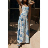 Linen Printed Backless Bow Tie Dress