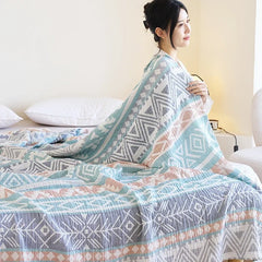 100% Cotton gauze summer blanket breathable bed linen Jacquard bed plaid light weight home Blankets and bedspreads Non shrinking