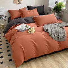 Set Washed Brushed Comforter Duvet Cover Flat Soft Comfort Bed Sheet Pillowcase