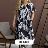 Floral Pattern Round Neck Short Sleeve Dress