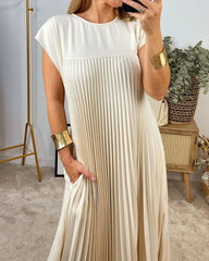Round Neck Pleated Maxi Skirt