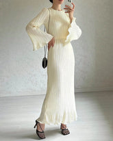 🌸Up to 50% off🔥 Elegant Pleated Trumpet Sleeve Midi Dress