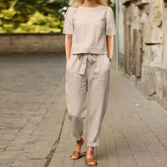 Retro Monochrome Linen Two-Piece Set