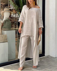 Solid color irregular cotton and linen suit