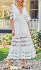 Boho V Neck Layered Lace Dress