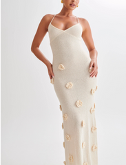 Suki Knit Maxi Dress With Flowers - Nude
