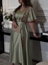 Diamond Shawl Sleeves Jalabiya Dress with Belt